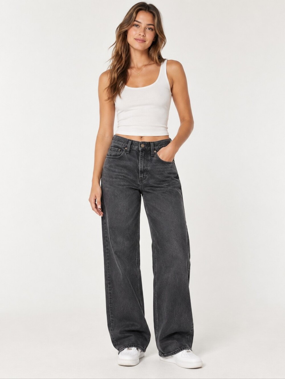 Hollister High-Rise Vintage Baggy Jeans W24 L31 Washed Black Wide Leg